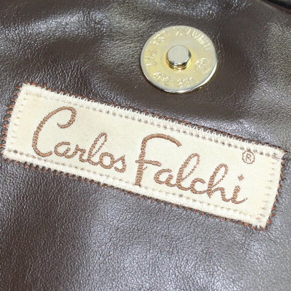 Carlos Falchi Vintage Two Tone Brown Leather Croc Embossed Convertible Shoulder - Picture 8 of 9